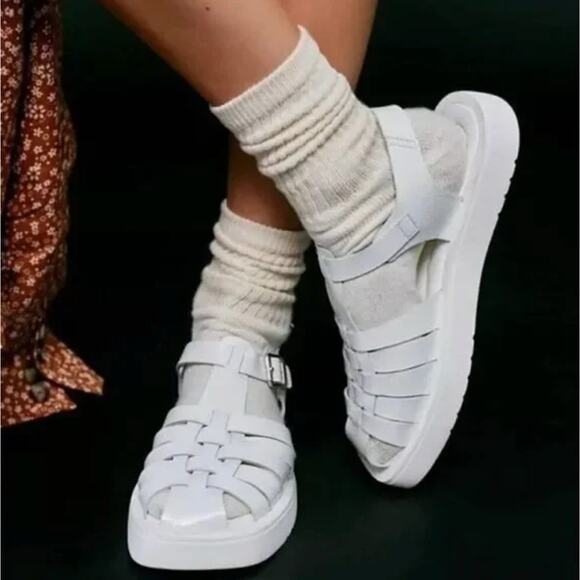 Free People Finn Fisherman Platform Sandals in White Patent Leather Size 9 - Picture 2 of 8